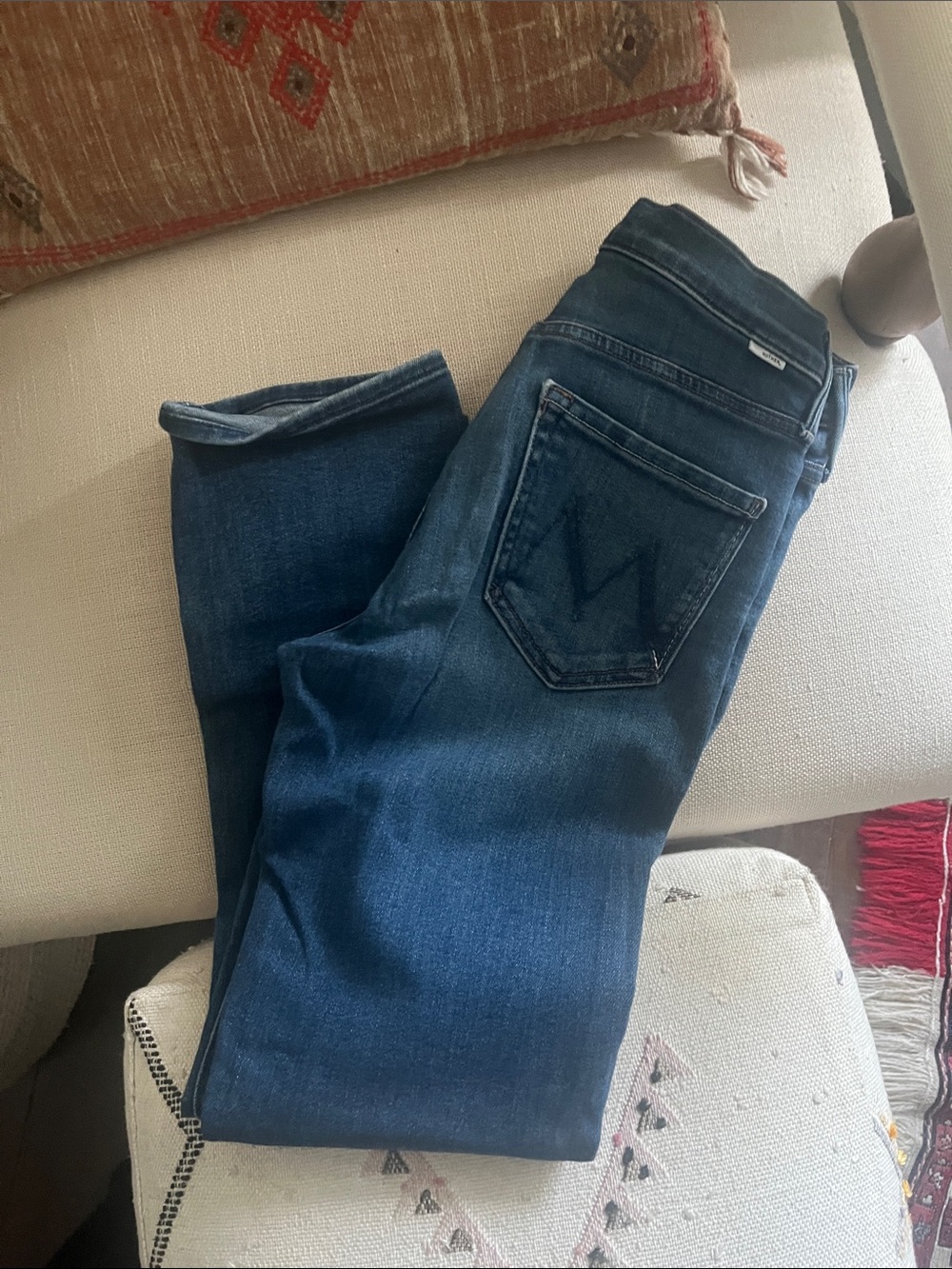MOTHER Straight Leg Blue Denim Jeans - Picture 6 of 7